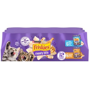 Friskies Meaty Bits with Ocean Fish & Chicken Dinner Chunks in Gravy Variety Pack Canned Wet Multi Cat Food, 13.5-oz can, 12 count