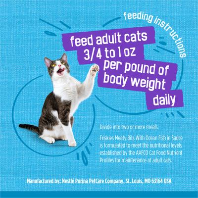 Show full view: Friskies Meaty Bits with Ocean Fish in Sauce Chunks in Gravy Canned Wet Multi Cat Food, 13.5-oz can, 12 count slide 10 of 12