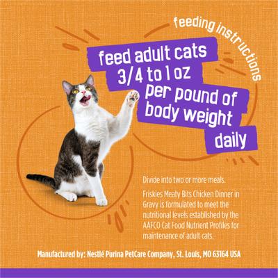 Show full view: Friskies Meaty Bits Chicken Dinner Chunks in Gravy Canned Wet Multi Cat Food, 13.5-oz can, 12 count slide 10 of 12