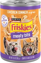 Friskies Meaty Bits Chicken Dinner Chunks in Gravy Canned Wet Multi Cat Food, 13.5-oz can, 12 count