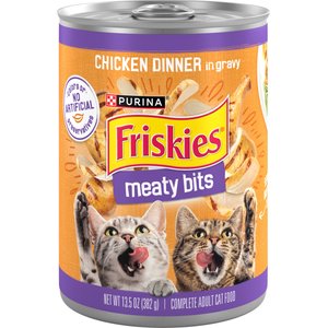 Friskies Meaty Bits Chicken Dinner Chunks in Gravy Canned Wet Multi Cat Food, 13.5-oz can, 12 count