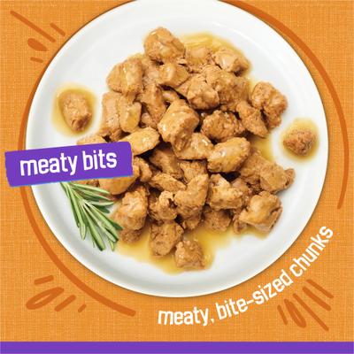 Show full view: Friskies Meaty Bits Chicken Dinner Chunks in Gravy Canned Wet Multi Cat Food, 13.5-oz can, 12 count slide 4 of 12