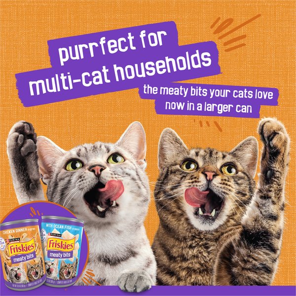Friskies Meaty Bits Chicken Dinner Chunks in Gravy Canned Wet Multi Cat Food, 13.5-oz can, 12 count