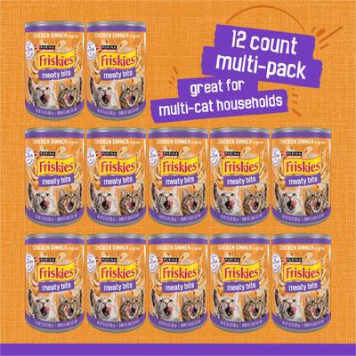 Show full view: Friskies Meaty Bits Chicken Dinner Chunks in Gravy Canned Wet Multi Cat Food, 13.5-oz can, 12 count slide 3 of 12