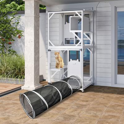 Show full view: LovMor Indoor & Outdoor Removable Wood Bottom Patio House Cat Enclosure on Wheels, White, Large: 71-in slide 10 of 10