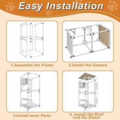 Show full view: LovMor Indoor & Outdoor Removable Wood Bottom Patio House Cat Enclosure on Wheels, White, Large: 71-in slide 8 of 10