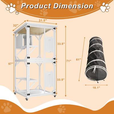 Show full view: LovMor Indoor & Outdoor Removable Wood Bottom Patio House Cat Enclosure on Wheels, White, Large: 71-in slide 5 of 10