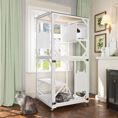 Show full view: LovMor Indoor & Outdoor Removable Wood Bottom Patio House Cat Enclosure on Wheels, White, Large: 71-in slide 4 of 10