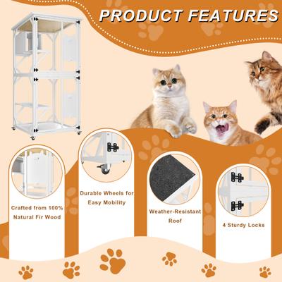 Show full view: LovMor Indoor & Outdoor Removable Wood Bottom Patio House Cat Enclosure on Wheels, White, Large: 71-in slide 6 of 10