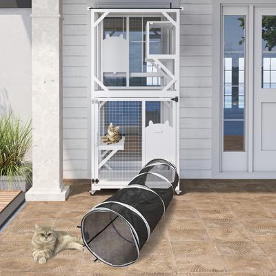 Show full view: LovMor Indoor & Outdoor Removable Wood Bottom Patio House Cat Enclosure on Wheels, White, Large: 71-in slide 3 of 10