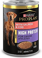 Purina Pro Plan Sport High Protein Salmon & Cod Entrée Wet Dog Food, 13-oz can, case of 12