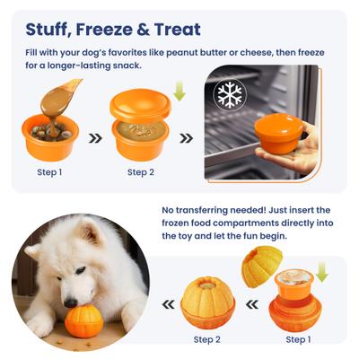 Show full view: PawsPik 2-in-1 Rolling Treat Dispenser & Frozen Lick Enrichment Dog Toy, Orange, Small slide 2 of 12