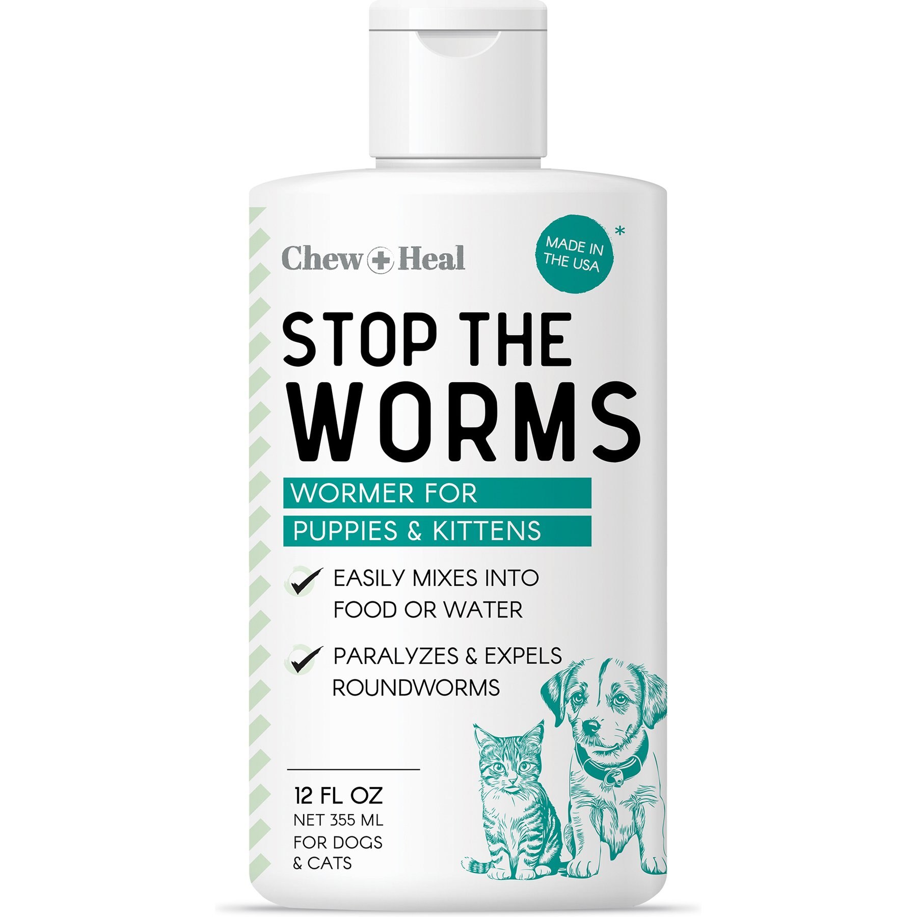 Chew + Heal Stop The Worms Wormer for Puppies & Kittens, 12-fl oz bottle