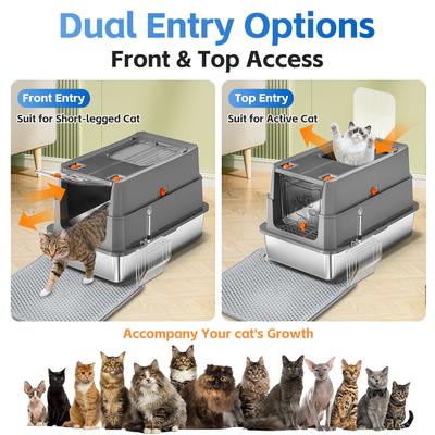 Show full view: Fashion's Talk Stainless Steel Covered Cat Litter Box withMetal Cat Litter Scoop & Litter Trapping Mat, X-Large, Grey slide 4 of 7