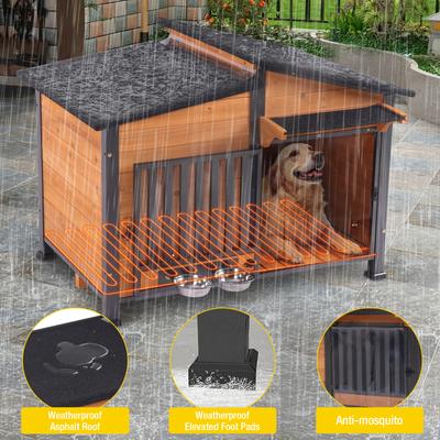 Show full view: Aivituvin-AIR7021-IN-HP Heated Insulated Metal Frame Wooden Dog House slide 8 of 9