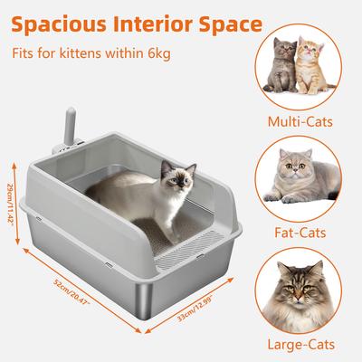 Show full view: Wisfor High Sided Spill Proof Stainless Steel Cat Litter Box Pan with Spoon, Large: 13-in slide 5 of 9
