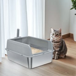 Wisfor High Sided Spill Proof Stainless Steel Cat Litter Box Pan with Spoon, Large: 13-in