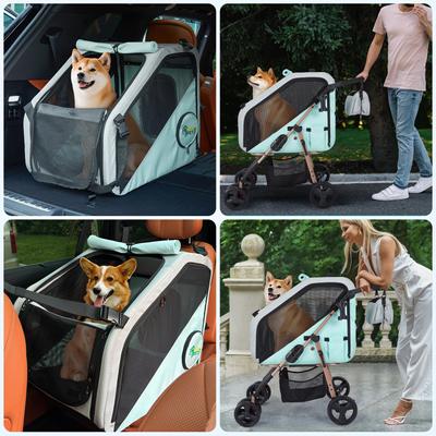 Show full view: Ownpets Foldable Dog Stroller with Detachable Carrier, Mint Green, Medium slide 9 of 9