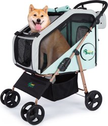 Ownpets Foldable Dog Stroller with Detachable Carrier, Mint Green, Medium