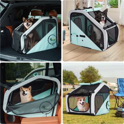 Ownpets Portable 4-Door Collapsible Soft-Sided Dog Crate with Seatbelt & Headrest Strap, Mint Green, Large slide 2 of 9