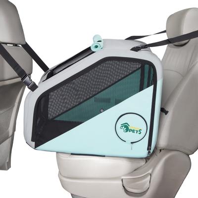 Show full view: Ownpets Portable 4-Door Collapsible Soft-Sided Dog Crate with Seatbelt & Headrest Strap, Mint Green, Large slide 9 of 9