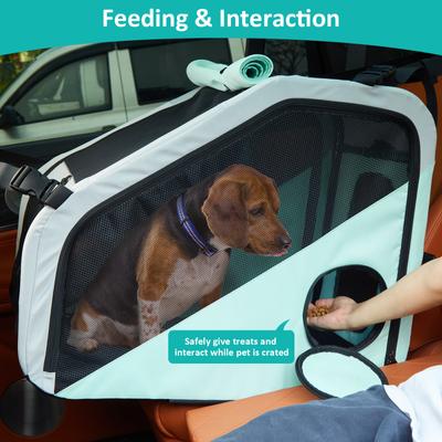 Show full view: Ownpets Portable 4-Door Collapsible Soft-Sided Dog Crate with Seatbelt & Headrest Strap, Mint Green, Large slide 3 of 9