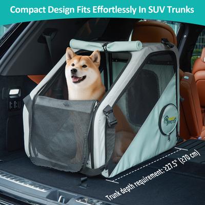 Show full view: Ownpets Portable 4-Door Collapsible Soft-Sided Dog Crate with Seatbelt & Headrest Strap, Mint Green, Large slide 2 of 9