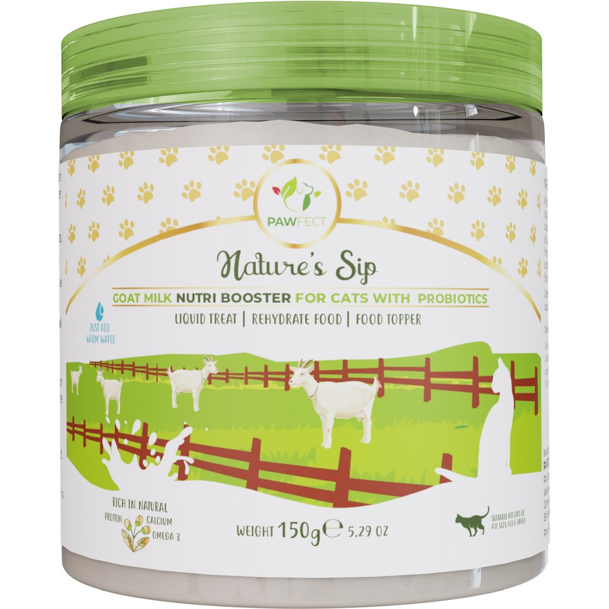 Pawfect Nature's Sip All Natural Probiotic Goat Milk Powder Grain-Free Cat Food Topper & Liquid Treat, 5.29-oz jar