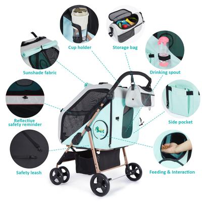 Show full view: Ownpets Foldable Dog Stroller with Detachable Carrier, Mint Green, Medium slide 4 of 9