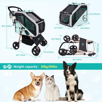Show full view: Ownpets Foldable Dog Stroller with Detachable Carrier, Mint Green, Medium slide 3 of 9