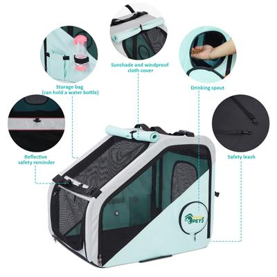 Show full view: Ownpets Portable 4-Door Collapsible Soft-Sided Dog Crate with Seatbelt & Headrest Strap, Mint Green, Large slide 5 of 9