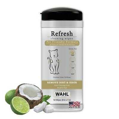 Show full view: Wahl Refresh Coconut Lime Verbena Cat Cleaning Wipes, White/Black/Gold slide 5 of 11