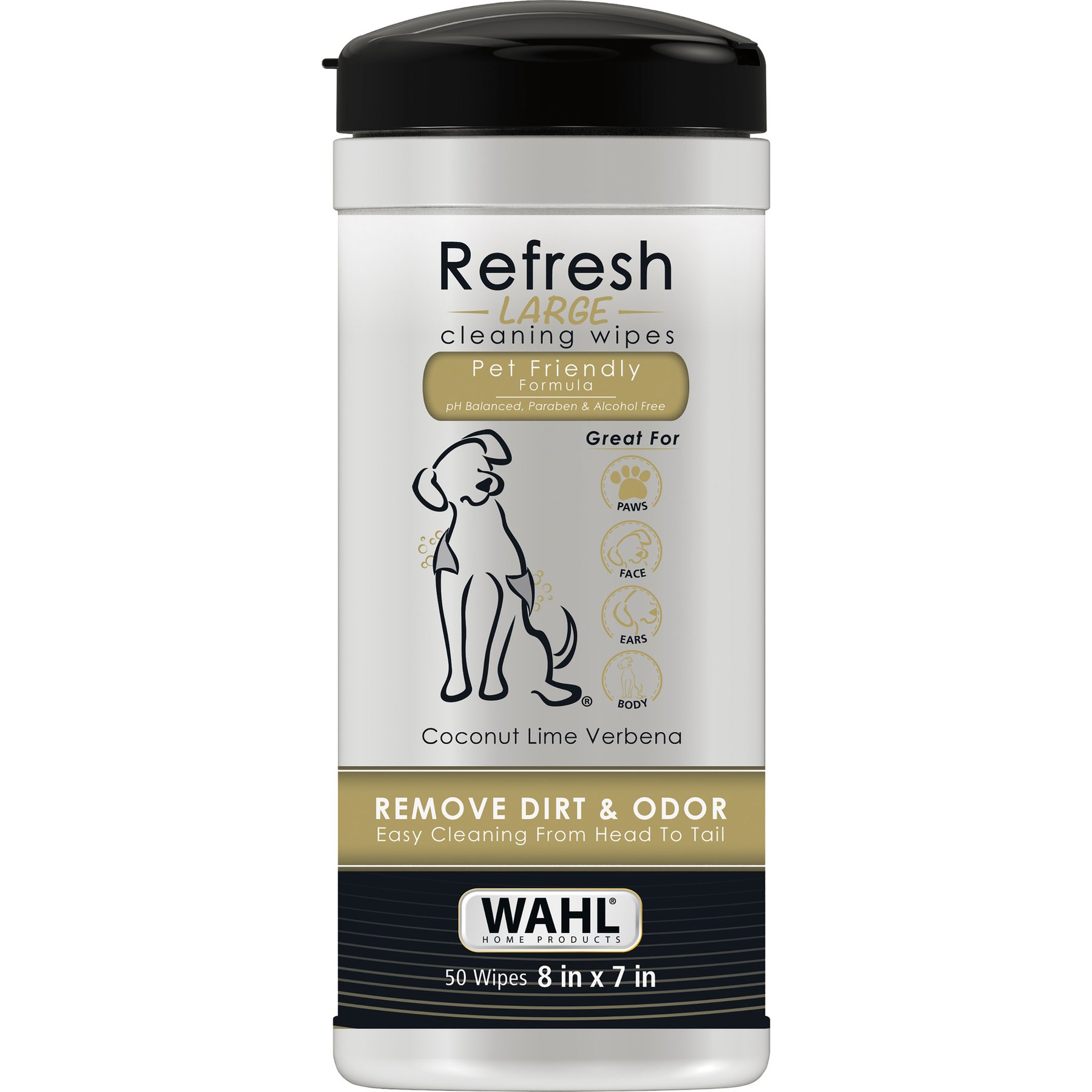 Wahl Refresh Large Coconut Lime Verbena Dog Cleaning Wipes, White/Black/Gold