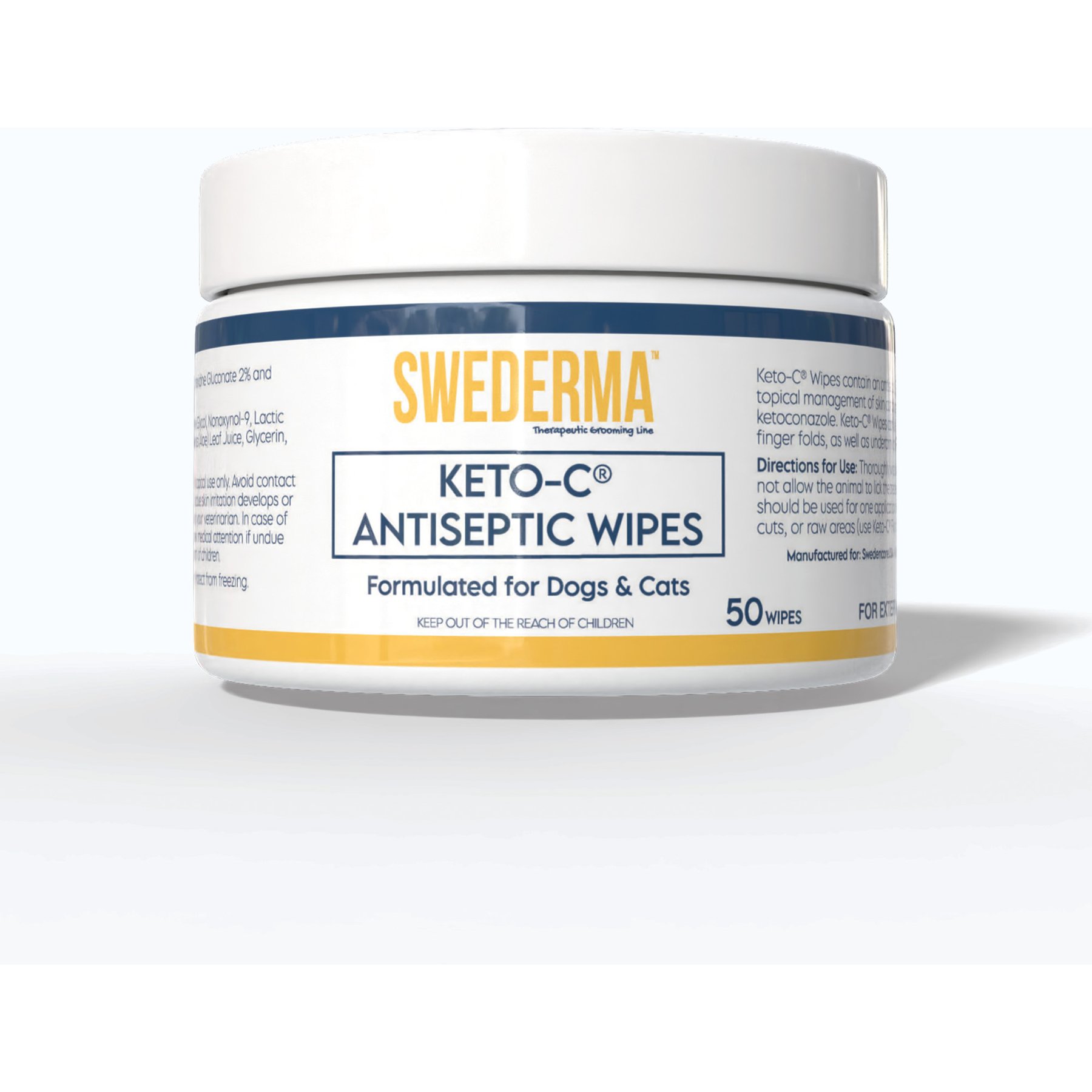Swederma Keto-C Ketoconazole Antiseptic Dog & Cat Wipes, White, 50 count