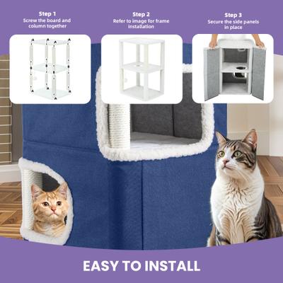 Show full view: Wooflex Cat Cube 2-Level Indoor Cat Condo, Blue slide 6 of 10