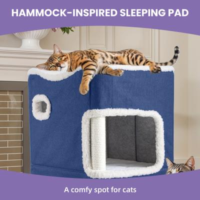 Show full view: Wooflex Cat Cube 2-Level Indoor Cat Condo, Blue slide 4 of 10