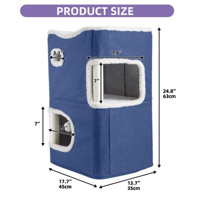 Show full view: Wooflex Cat Cube 2-Level Indoor Cat Condo, Blue slide 3 of 10