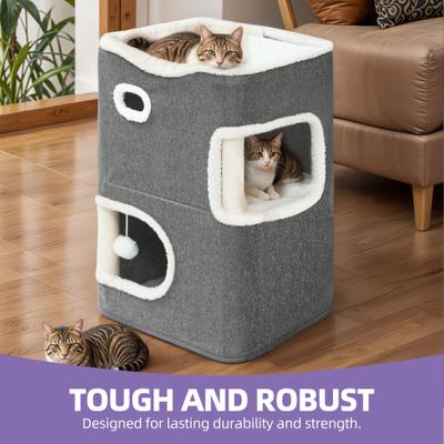 Show full view: Wooflex Cat Cube 2-Level Indoor Cat Condo, Grey slide 3 of 8