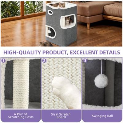 Show full view: Wooflex Cat Cube 2-Level Indoor Cat Condo, Grey slide 5 of 8