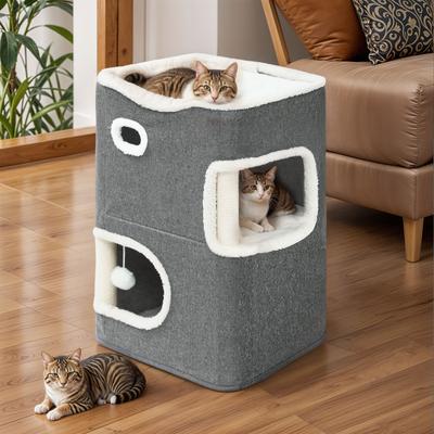 Show full view: Wooflex Cat Cube 2-Level Indoor Cat Condo, Grey slide 6 of 8