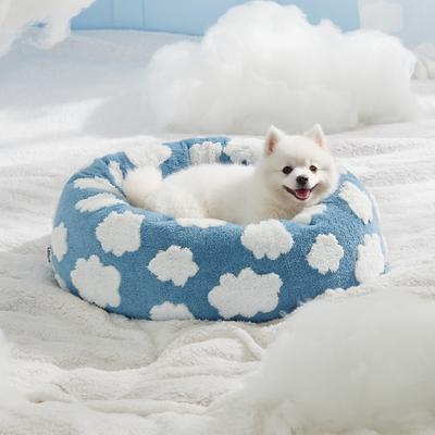 Show full view: Lesure Calming Cute Modern Plush Jacquard Shaggy Orthopedic Anti-Slip Donut Dog & Cat Bed with Removable Cover, Blue, Small slide 6 of 9