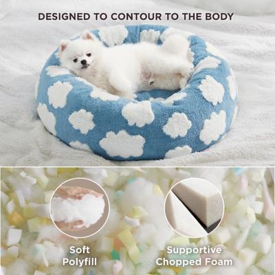 Show full view: Lesure Calming Cute Modern Plush Jacquard Shaggy Orthopedic Anti-Slip Donut Dog & Cat Bed with Removable Cover, Blue, Small slide 3 of 9