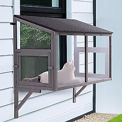 beeNbkks Cat Catio Window Perch with Acrylic Screens, Grey