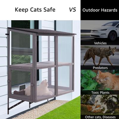 Show full view: beeNbkks Double Deck Outdoor Cat Perch with Acrylic Screens, Grey slide 5 of 9