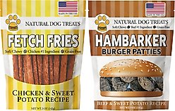 American Pet Food Fetch Fries & Hambarker Combo Beef & Sweet Potato Burger Patties & Chicken & Sweet Potato Jerky Sticks Dog Treats, 10-oz bag