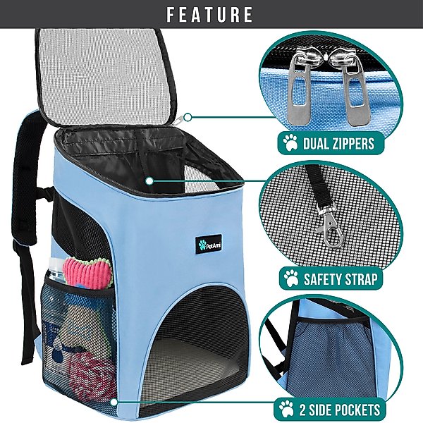 Show full view: PetAmi Premium Backpack Dog & Cat Carrier, Light Blue slide 3 of 9