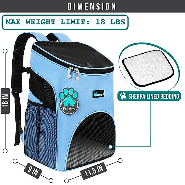 Show full view: PetAmi Premium Backpack Dog & Cat Carrier, Light Blue slide 2 of 9