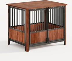 Cesicia Fluted Wood Double Door Design Furniture Style Dog Crate, Walnut, 31.5 inch