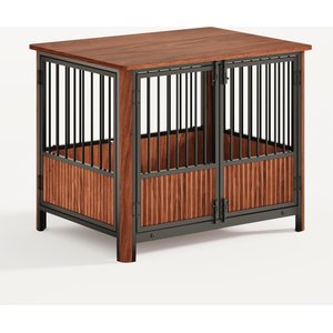 Cesicia Fluted Wood Double Door Design Furniture Style Dog Crate, Walnut, 31.5 inch