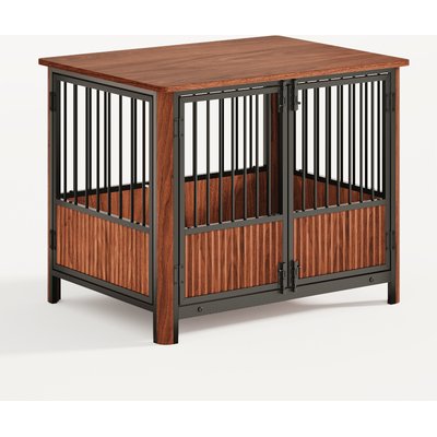 Cesicia Cesicia Fluted Wood Double Door Design Furniture Style Dog Crate, Walnut, 31.5 inch
